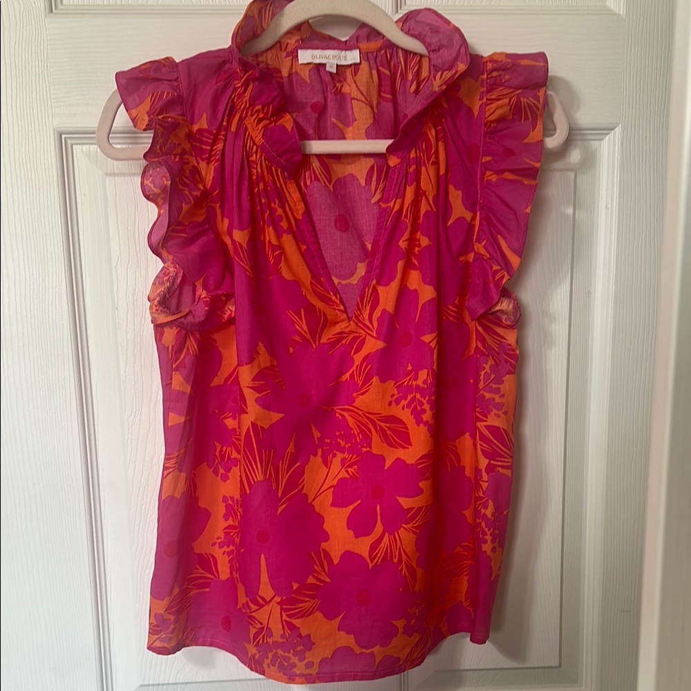 Olivaceous Pink and Orange Floral Top